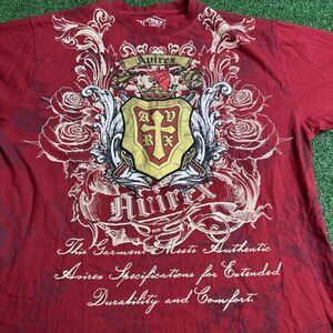 AVIREX Coat‎ Of Arms Crest Men Size XL Burgundy Cotton Graphic Print T-Shirt